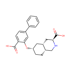 O=C(O)c1ccc(-c2ccccc2)cc1O[C@H]1CC[C@H]2CN[C@H](C(=O)O)C[C@H]2C1 ZINC000038466318