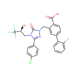 O=C(O)c1ccc(-c2ccccc2Cl)cc1Cn1nc(-c2ccc(Cl)cc2)n(C[C@H](O)C(F)(F)F)c1=O ZINC000167334243