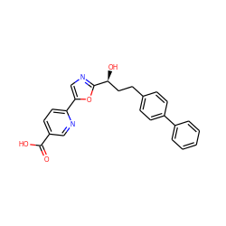 O=C(O)c1ccc(-c2cnc([C@@H](O)CCc3ccc(-c4ccccc4)cc3)o2)nc1 ZINC000029135817