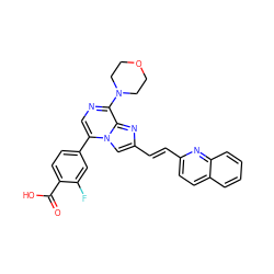 O=C(O)c1ccc(-c2cnc(N3CCOCC3)c3nc(/C=C/c4ccc5ccccc5n4)cn23)cc1F ZINC001772607084