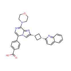 O=C(O)c1ccc(-c2cnc(N3CCOCC3)c3nc([C@H]4C[C@@H](c5ccc6ccccc6n5)C4)cn23)cc1 ZINC001772578979