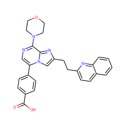 O=C(O)c1ccc(-c2cnc(N3CCOCC3)c3nc(CCc4ccc5ccccc5n4)cn23)cc1 ZINC000222038564