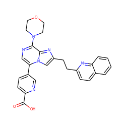 O=C(O)c1ccc(-c2cnc(N3CCOCC3)c3nc(CCc4ccc5ccccc5n4)cn23)cn1 ZINC001772653253