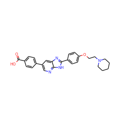 O=C(O)c1ccc(-c2cnc3[nH]c(-c4ccc(OCCN5CCCCC5)cc4)nc3c2)cc1 ZINC000103248090