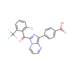 O=C(O)c1ccc(-c2nc(C(=O)c3c(Cl)cccc3C(F)(F)F)n3cccnc23)cc1 ZINC000473104954