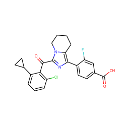 O=C(O)c1ccc(-c2nc(C(=O)c3c(Cl)cccc3C3CC3)n3c2CCCC3)c(F)c1 ZINC000473083668