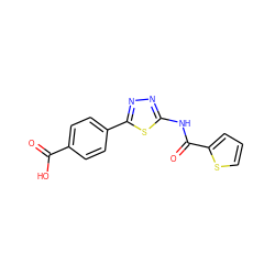 O=C(O)c1ccc(-c2nnc(NC(=O)c3cccs3)s2)cc1 ZINC000084741900