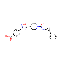 O=C(O)c1ccc(-c2noc(C3CCN(C(=O)N[C@H]4C[C@H]4c4ccccc4)CC3)n2)cc1 ZINC000043078663