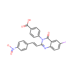 O=C(O)c1ccc(-n2c(/C=C/c3ccc([N+](=O)[O-])cc3)nc3ccc(I)cc3c2=O)cc1 ZINC000058581521