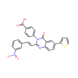 O=C(O)c1ccc(-n2c(/C=C/c3cccc([N+](=O)[O-])c3)nc3ccc(-c4cccs4)cc3c2=O)cc1 ZINC000058568764