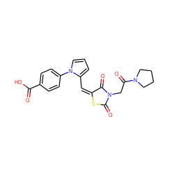 O=C(O)c1ccc(-n2cccc2/C=C2/SC(=O)N(CC(=O)N3CCCC3)C2=O)cc1 ZINC000009259530