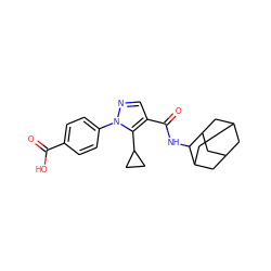 O=C(O)c1ccc(-n2ncc(C(=O)NC3C4CC5CC(C4)CC3C5)c2C2CC2)cc1 ZINC000095572841