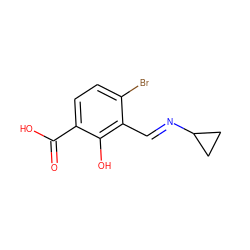 O=C(O)c1ccc(Br)c(/C=N/C2CC2)c1O ZINC000169699742