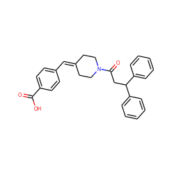 O=C(O)c1ccc(C=C2CCN(C(=O)CC(c3ccccc3)c3ccccc3)CC2)cc1 ZINC000013475205