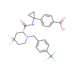 O=C(O)c1ccc(C2(NC(=O)[C@H]3CC(F)(F)CCN3Cc3ccc(C(F)(F)F)cc3)CC2)cc1 ZINC000206346667