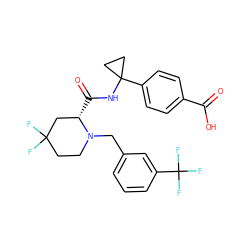 O=C(O)c1ccc(C2(NC(=O)[C@H]3CC(F)(F)CCN3Cc3cccc(C(F)(F)F)c3)CC2)cc1 ZINC000206362167