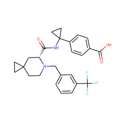 O=C(O)c1ccc(C2(NC(=O)[C@H]3CC4(CCN3Cc3cccc(C(F)(F)F)c3)CC4)CC2)cc1 ZINC000206355412