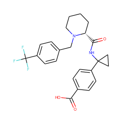 O=C(O)c1ccc(C2(NC(=O)[C@H]3CCCCN3Cc3ccc(C(F)(F)F)cc3)CC2)cc1 ZINC000206264365