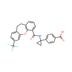 O=C(O)c1ccc(C2(NC(=O)c3cccc4c3Oc3cc(C(F)(F)F)ccc3CC4)CC2)cc1 ZINC000073138173