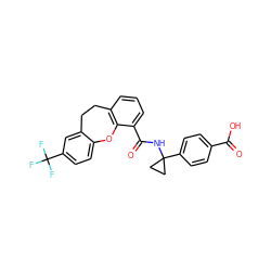 O=C(O)c1ccc(C2(NC(=O)c3cccc4c3Oc3ccc(C(F)(F)F)cc3CC4)CC2)cc1 ZINC000073169400