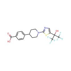 O=C(O)c1ccc(C2CCN(c3ncc(C(O)(C(F)(F)F)C(F)(F)F)s3)CC2)cc1 ZINC000064549088