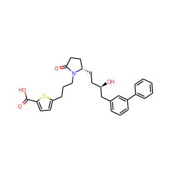 O=C(O)c1ccc(CCCN2C(=O)CC[C@@H]2CC[C@@H](O)Cc2cccc(-c3ccccc3)c2)s1 ZINC000036160159