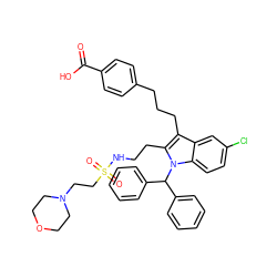 O=C(O)c1ccc(CCCc2c(CCNS(=O)(=O)CCN3CCOCC3)n(C(c3ccccc3)c3ccccc3)c3ccc(Cl)cc23)cc1 ZINC000003916413