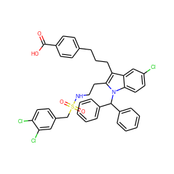 O=C(O)c1ccc(CCCc2c(CCNS(=O)(=O)Cc3ccc(Cl)c(Cl)c3)n(C(c3ccccc3)c3ccccc3)c3ccc(Cl)cc23)cc1 ZINC000085536943