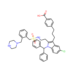 O=C(O)c1ccc(CCCc2c(CCNS(=O)(=O)Cc3ccccc3CN3CCNCC3)n(C(c3ccccc3)c3ccccc3)c3ccc(Cl)cc23)cc1 ZINC000095615871