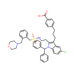 O=C(O)c1ccc(CCCc2c(CCNS(=O)(=O)Cc3ccccc3CN3CCOCC3)n(C(c3ccccc3)c3ccccc3)c3ccc(Cl)cc23)cc1 ZINC000095616011