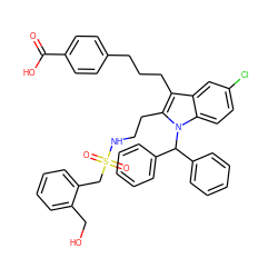 O=C(O)c1ccc(CCCc2c(CCNS(=O)(=O)Cc3ccccc3CO)n(C(c3ccccc3)c3ccccc3)c3ccc(Cl)cc23)cc1 ZINC000049898333