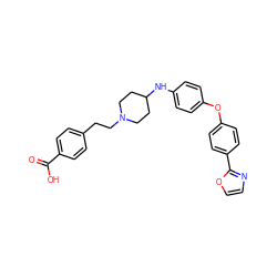 O=C(O)c1ccc(CCN2CCC(Nc3ccc(Oc4ccc(-c5ncco5)cc4)cc3)CC2)cc1 ZINC000040919164