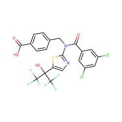 O=C(O)c1ccc(CN(C(=O)c2cc(Cl)cc(Cl)c2)c2ncc(C(O)(C(F)(F)F)C(F)(F)F)s2)cc1 ZINC000036184784