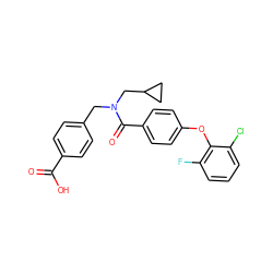 O=C(O)c1ccc(CN(CC2CC2)C(=O)c2ccc(Oc3c(F)cccc3Cl)cc2)cc1 ZINC001772636046