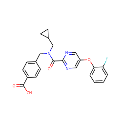 O=C(O)c1ccc(CN(CC2CC2)C(=O)c2ncc(Oc3ccccc3F)cn2)cc1 ZINC001772588459