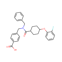 O=C(O)c1ccc(CN(Cc2ccccc2)C(=O)C2CCC(Oc3ccccc3F)CC2)cc1 ZINC001772657397