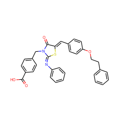 O=C(O)c1ccc(CN2C(=O)/C(=C/c3ccc(OCCc4ccccc4)cc3)S/C2=N\c2ccccc2)cc1 ZINC000103234659