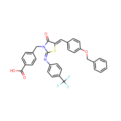 O=C(O)c1ccc(CN2C(=O)/C(=C/c3ccc(OCc4ccccc4)cc3)S/C2=N\c2ccc(C(F)(F)F)cc2)cc1 ZINC000084603541