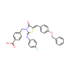 O=C(O)c1ccc(CN2C(=O)/C(=C/c3ccc(OCc4ccccc4)cc3)S/C2=N\c2ccc(F)cc2)cc1 ZINC001772611924