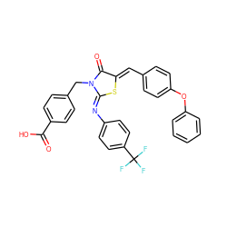 O=C(O)c1ccc(CN2C(=O)/C(=C/c3ccc(Oc4ccccc4)cc3)S/C2=N\c2ccc(C(F)(F)F)cc2)cc1 ZINC000084604536