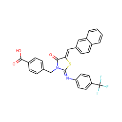 O=C(O)c1ccc(CN2C(=O)/C(=C/c3ccc4ccccc4c3)S/C2=N\c2ccc(C(F)(F)F)cc2)cc1 ZINC000084603543