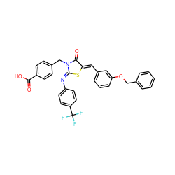 O=C(O)c1ccc(CN2C(=O)/C(=C/c3cccc(OCc4ccccc4)c3)S/C2=N\c2ccc(C(F)(F)F)cc2)cc1 ZINC000084603538