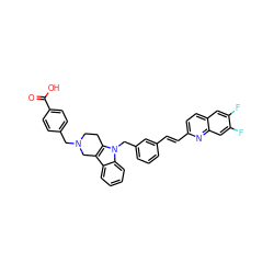 O=C(O)c1ccc(CN2CCc3c(c4ccccc4n3Cc3cccc(/C=C/c4ccc5cc(F)c(F)cc5n4)c3)C2)cc1 ZINC000042989197