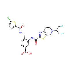 O=C(O)c1ccc(CNC(=O)c2ccc(Cl)s2)c(NC(=O)c2nc3c(s2)CN(C(CF)CF)CC3)c1 ZINC000073163689