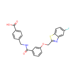 O=C(O)c1ccc(CNC(=O)c2cccc(OCc3nc4cc(F)ccc4s3)c2)cc1 ZINC001772642111