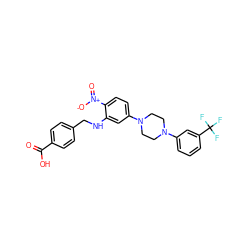 O=C(O)c1ccc(CNc2cc(N3CCN(c4cccc(C(F)(F)F)c4)CC3)ccc2[N+](=O)[O-])cc1 ZINC000013589484