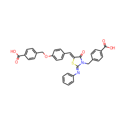 O=C(O)c1ccc(COc2ccc(/C=C3\S/C(=N\c4ccccc4)N(Cc4ccc(C(=O)O)cc4)C3=O)cc2)cc1 ZINC000095573210