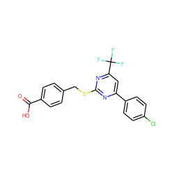 O=C(O)c1ccc(CSc2nc(-c3ccc(Cl)cc3)cc(C(F)(F)F)n2)cc1 ZINC000002877183