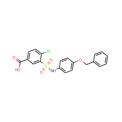 O=C(O)c1ccc(Cl)c(S(=O)(=O)Nc2ccc(OCc3ccccc3)cc2)c1 ZINC000003356136