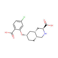 O=C(O)c1ccc(Cl)cc1O[C@H]1CC[C@H]2CN[C@H](C(=O)O)C[C@H]2C1 ZINC000034021933